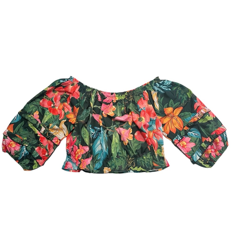 EUC Rachel Zoe Crop Top Tropical Print Size L